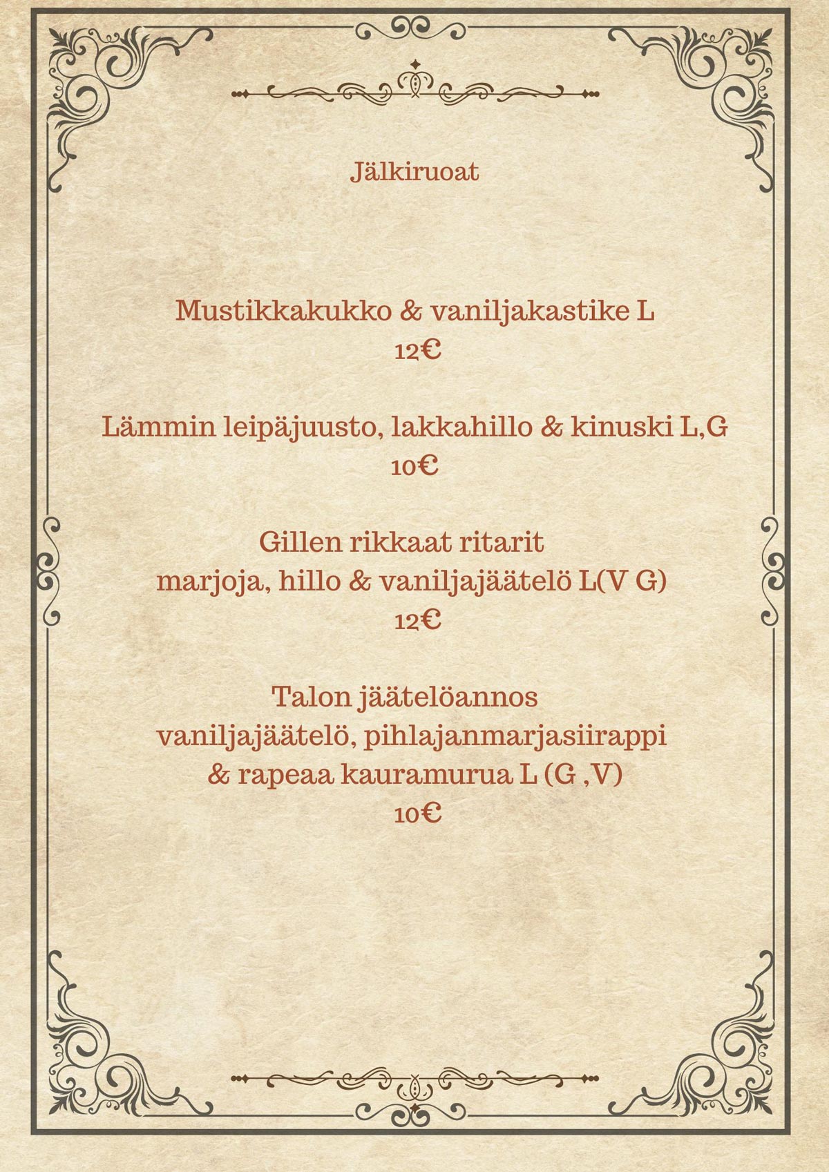 Gillen talvimenyy jälkiruoat Gillen talvimenyy jälkiruoat